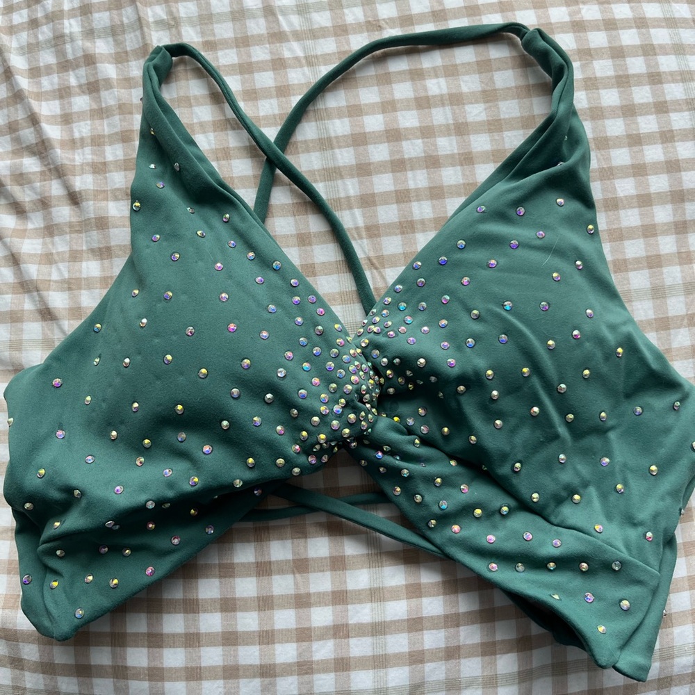 Pro Dance Green Rhinestone Bra Top